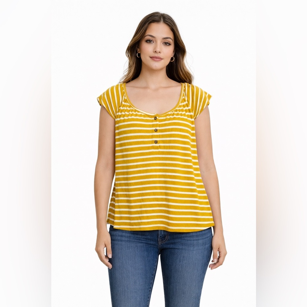 Old Navy Mustard Yellow Striped Cap Sleeve Top‎ Size Small
